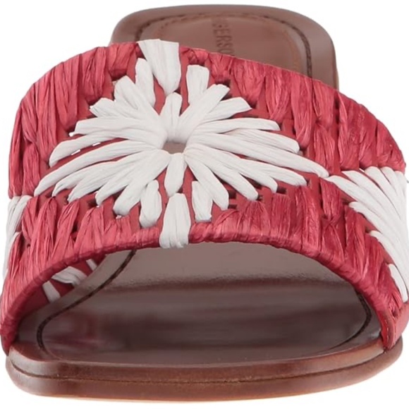 Sigerson Morrison Marnin Red White Brown Leather Heeled Slide Sandals Mules  8 - Picture 5 of 10